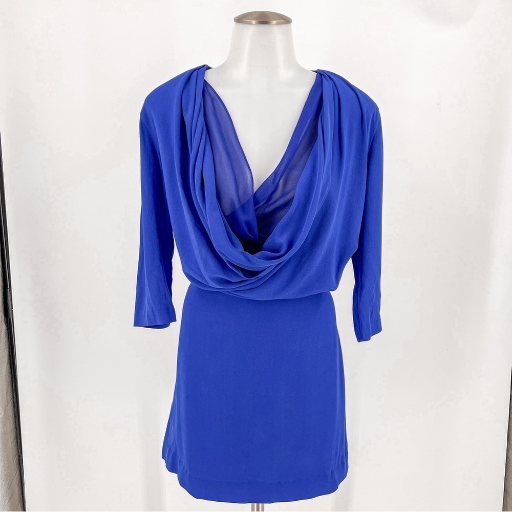 Diane Von Furstenburg Royal Blue Rachel Lily Crepe Cowl Neck Dress